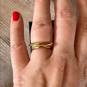 Elegant Gold-Tone Intertwined Triple Band Ring for Women